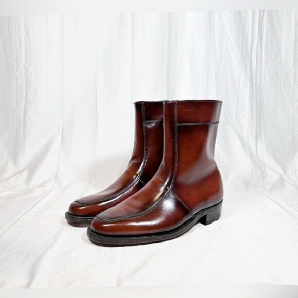 Vintage 70s Coburne Square Brown Leather Side Zip Disco Ankle Beatle Boots~7.5~ - Picture 1 of 7